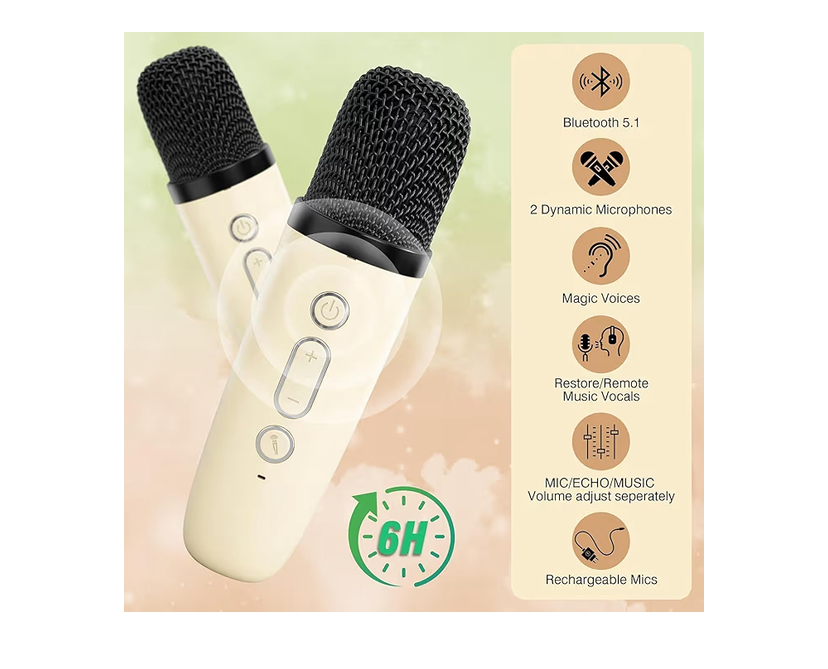 Mini parlante portátil Bluetooth Rosa con karaoke y 2 micrófonos altavoz - Imagen 3