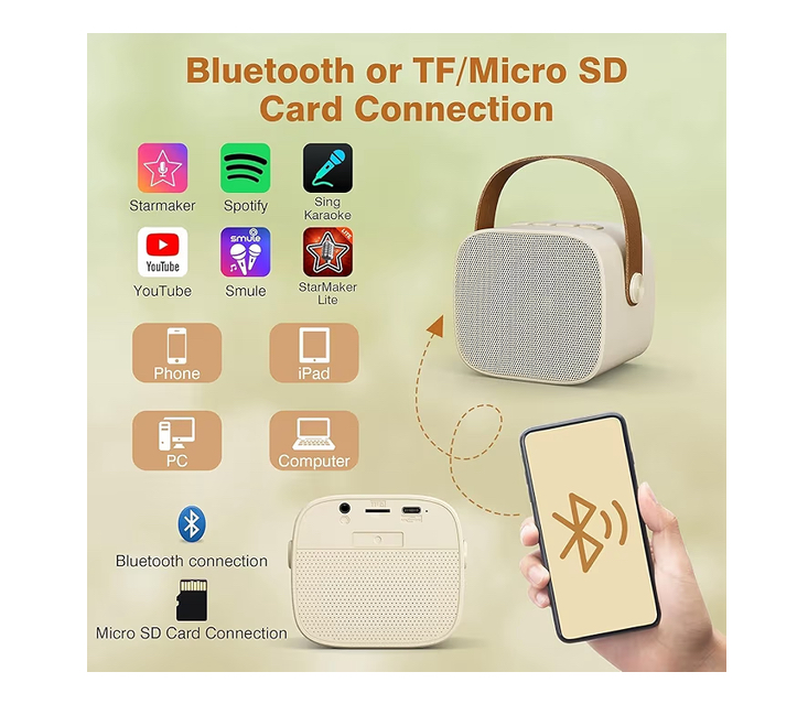 Mini parlante portátil Bluetooth Rosa con karaoke y 2 micrófonos altavoz - Imagen 4