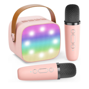 Mini parlante portátil Bluetooth Rosa con karaoke y 2 micrófonos altavoz