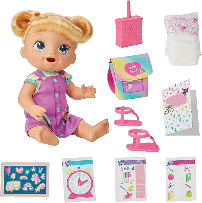 Baby Alive Regreso a clases rubia, toma jugo y orina