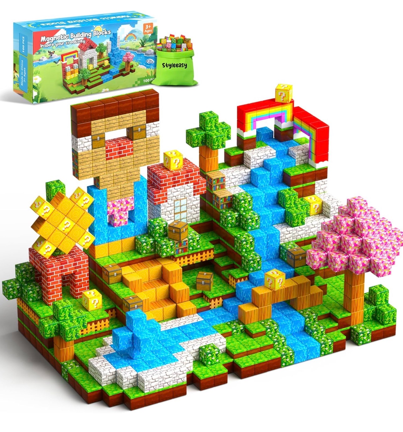 Bloques magnéticos Minecraft Styleeasy con cara x100 piezas de cubo