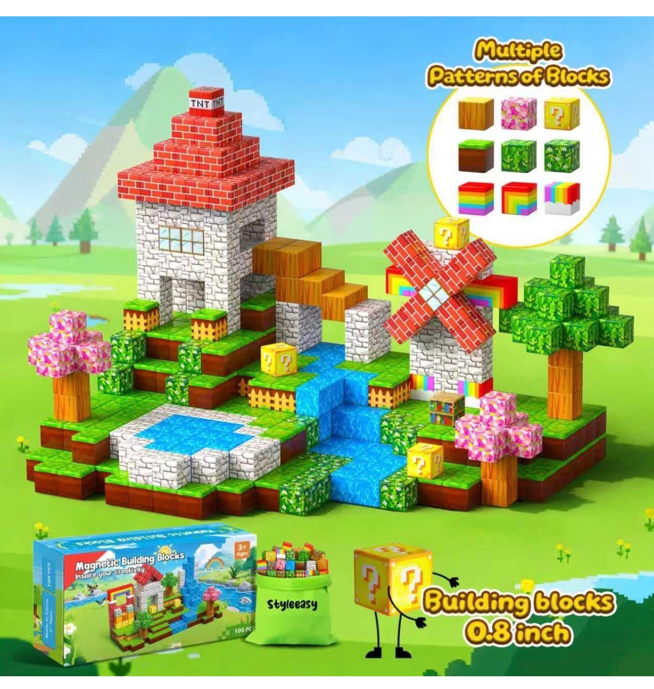 Bloques magnéticos Minecraft Styleeasy con cara x100 piezas de cubo - Imagen 3