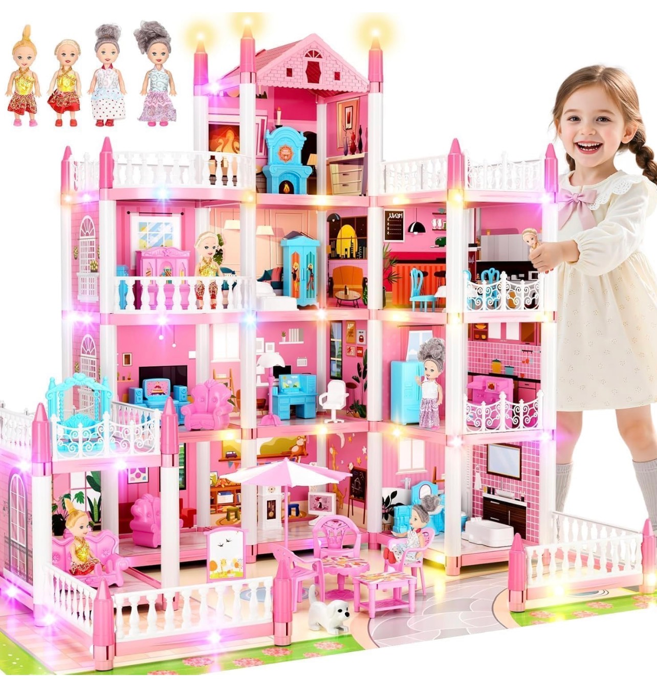 Casa multiformas Luye para niñas con 4 muñecas, luz y accesorios