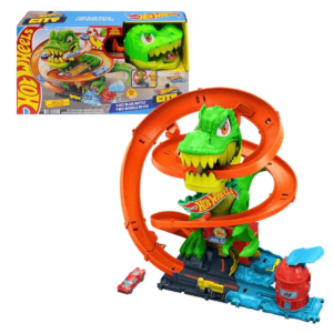 Hot Wheels pista espiral Derrota  al T-Rex con ojos giratorios