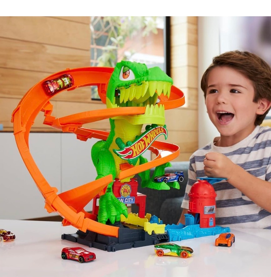 Hot Wheels pista espiral Derrota al T-Rex con ojos giratorios - Imagen 2
