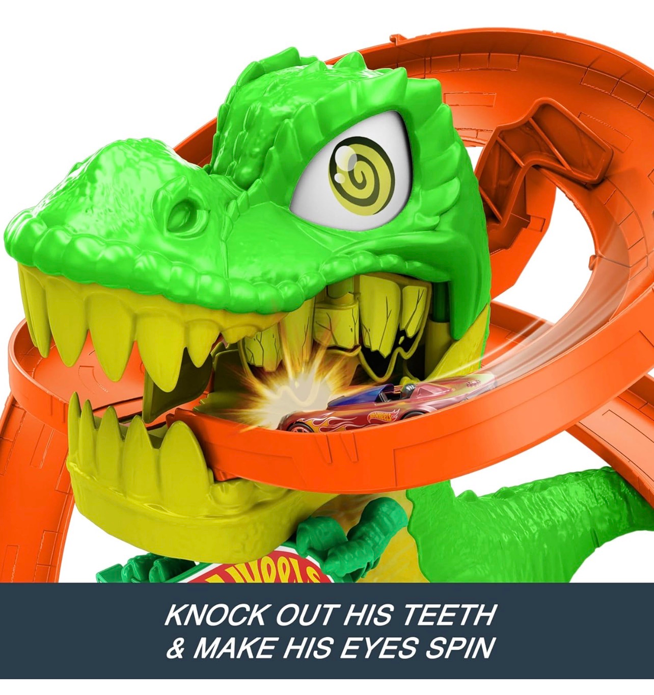 Hot Wheels pista espiral Derrota al T-Rex con ojos giratorios - Imagen 3