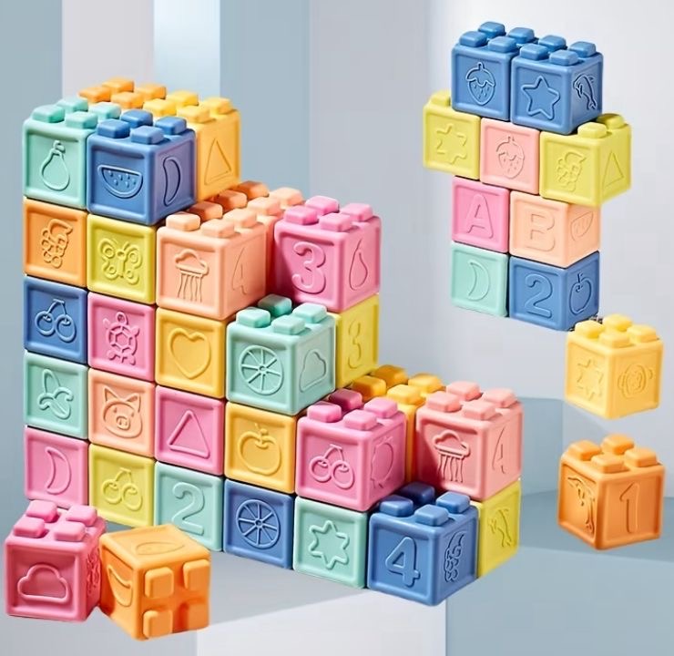 Cubos de silicona para bebés Bloques de construcción x16
