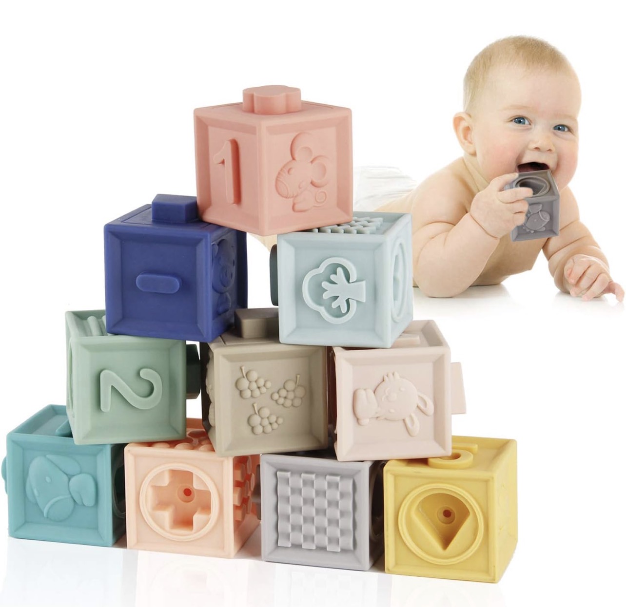 Cubos de silicona para bebés Bloques de construcción x16 - Imagen 7