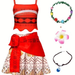 Disfraz vestido de Moana 5-6 Y con collar guirnalda y flor