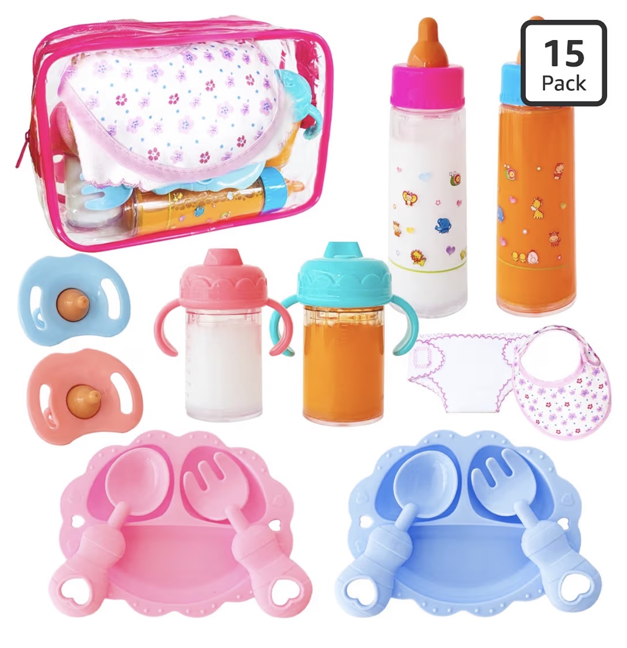 Accesorios de alimentación y cuidados para muñecas x15 piezas