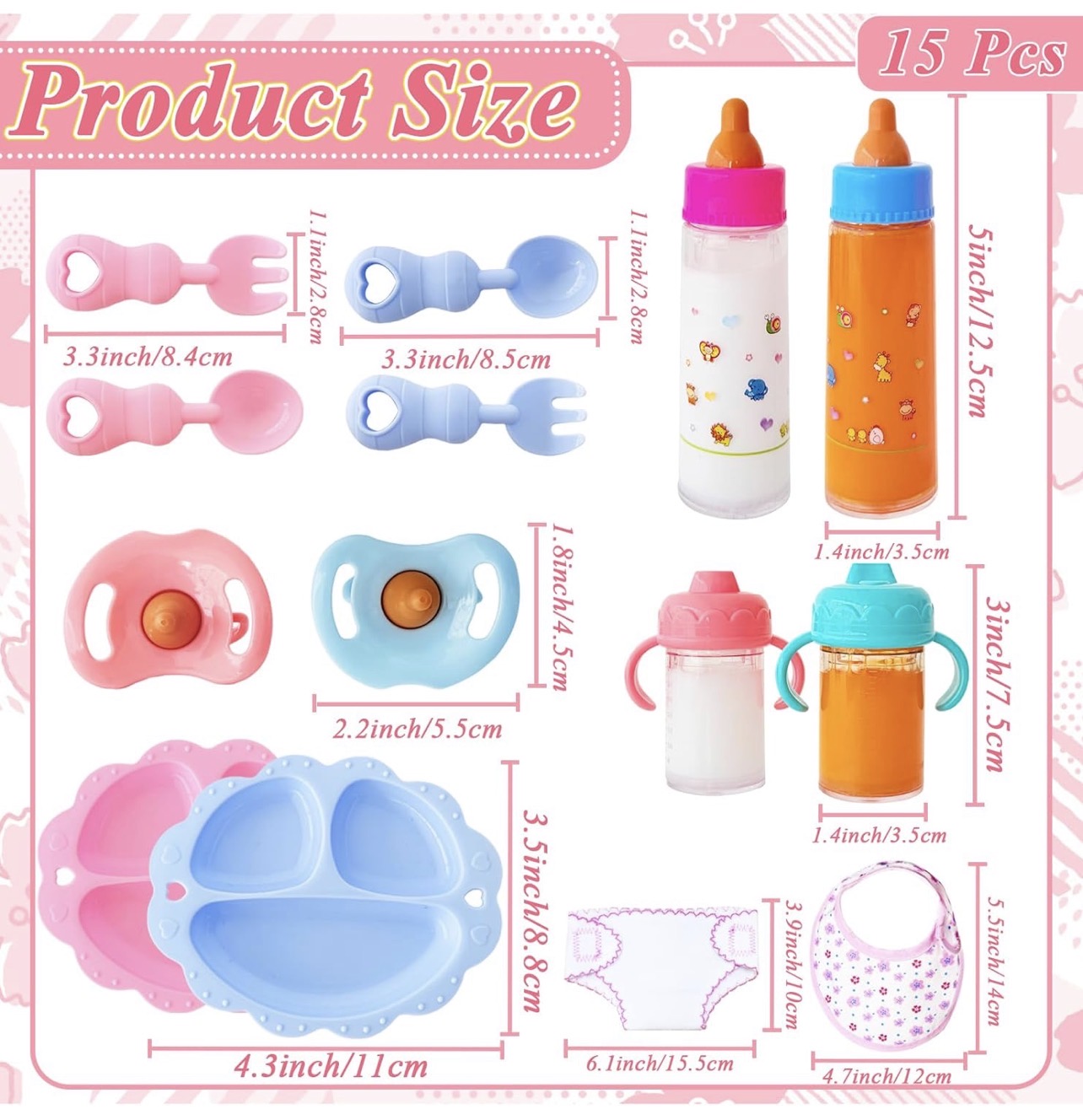 Accesorios de alimentación y cuidados para muñecas x15 piezas - Imagen 3