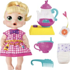 Baby Alive hora del té burbujeante Rubia. Bebe y orina en pañal
