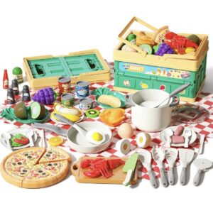 Juego de cocina con utensilios, alimentos, cesta y manta de picnic BLANCA