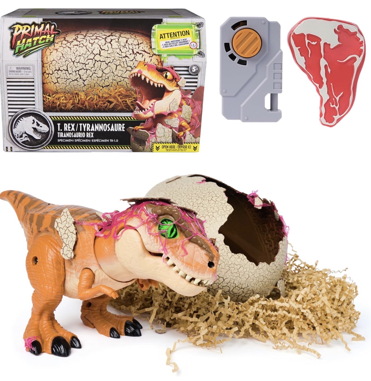 Dinosaurio a control remoto con 100 reacciones y eclosiona de huevo